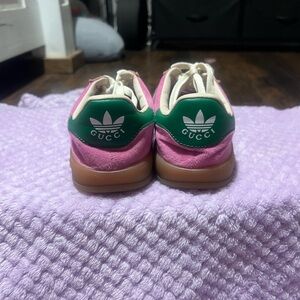 Gucci Pink Suede Sneakers with Green Heel Tab